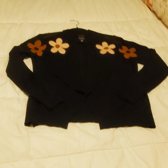 Aaeda Women's Size Small Black Floral Felt Cardigan, Boho Y2K - Picture 7 of 11